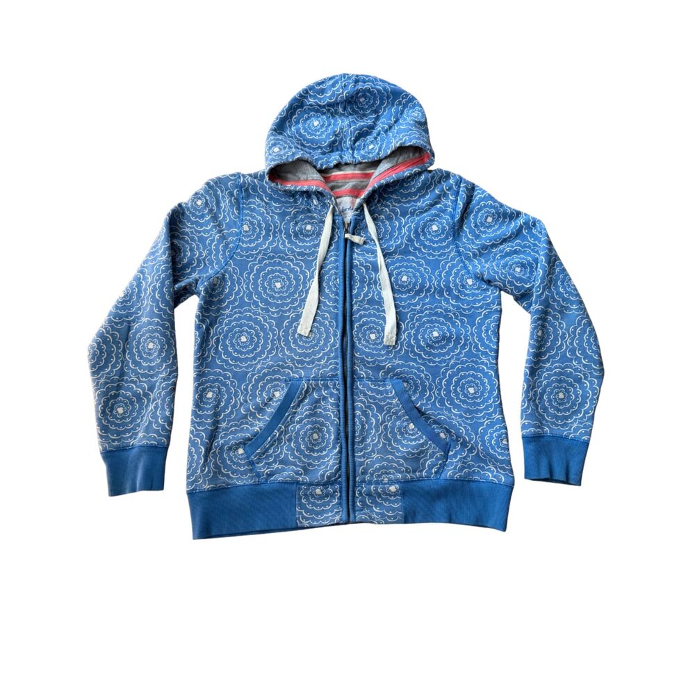 Boden 'Authentic Hoody' Zip Up Hoodie Jacket in Blue Floral Print Size 12